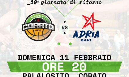 Il Basket Corato ospita l’Adria Bari al PalaLosito